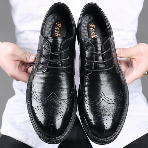 Пиджак классического кроя, черные трендовые дышащие свадебные туфли, коллекция 2021, из натуральной кожи, в корейском стиле