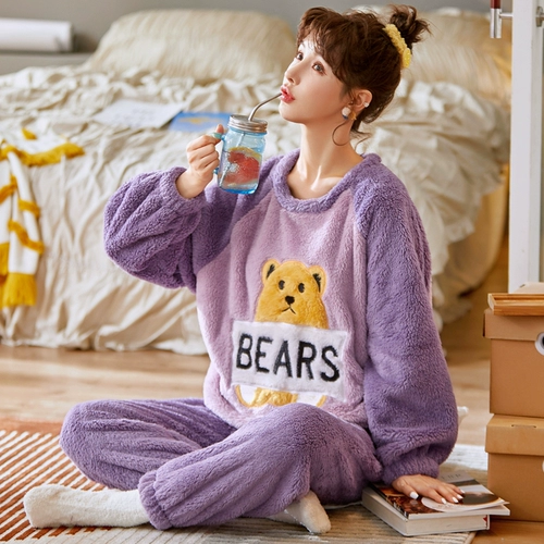 Коралловая бархатная демисезонная фланелевая флисовая милая удерживающая тепло пижама, 2021 года, с медвежатами