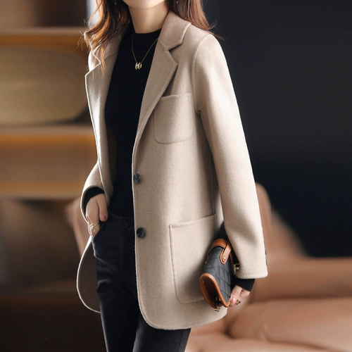 Демисезонный шерстяной пиджак классического кроя, двусторонное кашемировое шерстяное пальто, подходит для подростков, облегающий крой, в корейском стиле