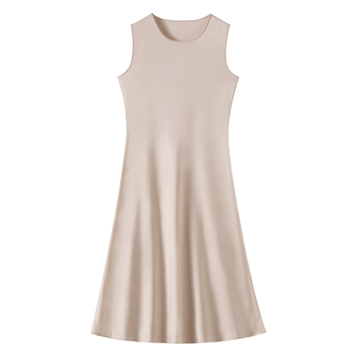 Летнее шелковистое цветное платье с рукавами без рукавов, длинная юбка, майка, круглый воротник