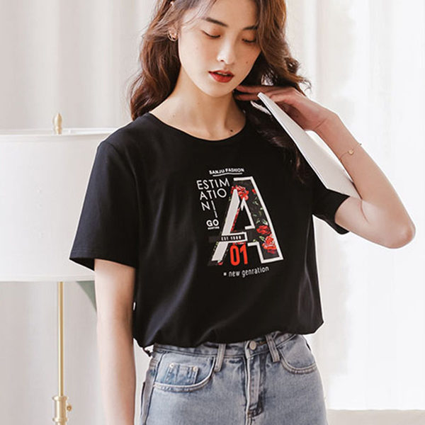 Летняя приятная телу черная футболка, большой размер, короткий рукав, в корейском стиле