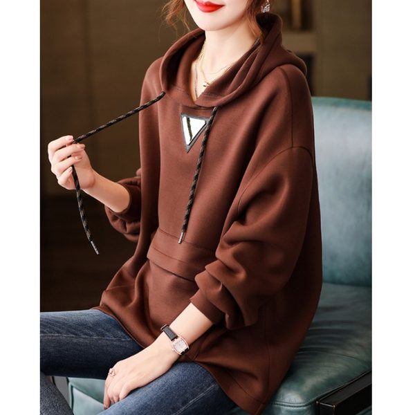 Демисезонная толстовка с капюшоном, большой размер, свободный крой, длина миди