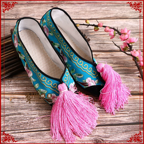 Древняя игровая обувь, оперная обувь, плоская подошва, вышитая обувь, костюмированные туфли, женские туфли, девочки, обувь Huadan Lady Shoes
