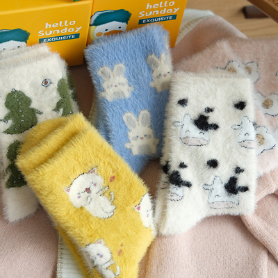 taobao agent Gift box, demi-season keep warm cute velvet socks, increased thickness