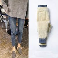 Флисовые джинсы с начесом, зимние вместительные и большые эластичные удерживающие тепло штаны, увеличенная толщина, высокая талия, большой размер, по фигуре