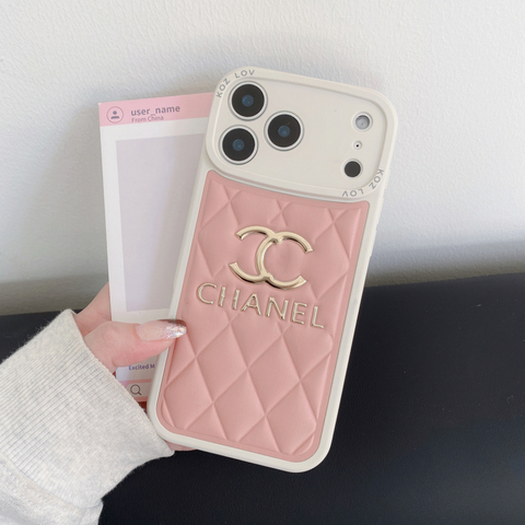 Quilted Leather Pattern With Gold Emblem & Lanyard Strap – Pro/Plus/Max/Air – 17, 16, 15, 14, 13, 12 iPhone Case