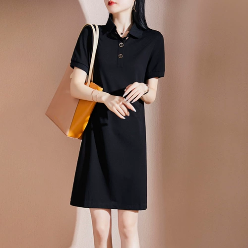 Летнее платье для отдыха, платье-футболка, юбка, воротник поло, свободный прямой крой
