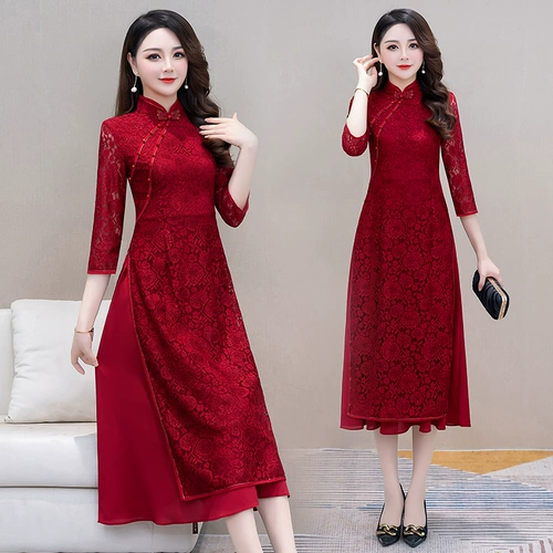 Демисезонное ципао, элитное свадебное платье для матери, вечернее платье, юбка, коллекция 2022