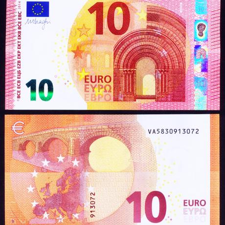 欧元10元 全新unc品 冠字号码v (西班牙发行) 入门玩家首选!