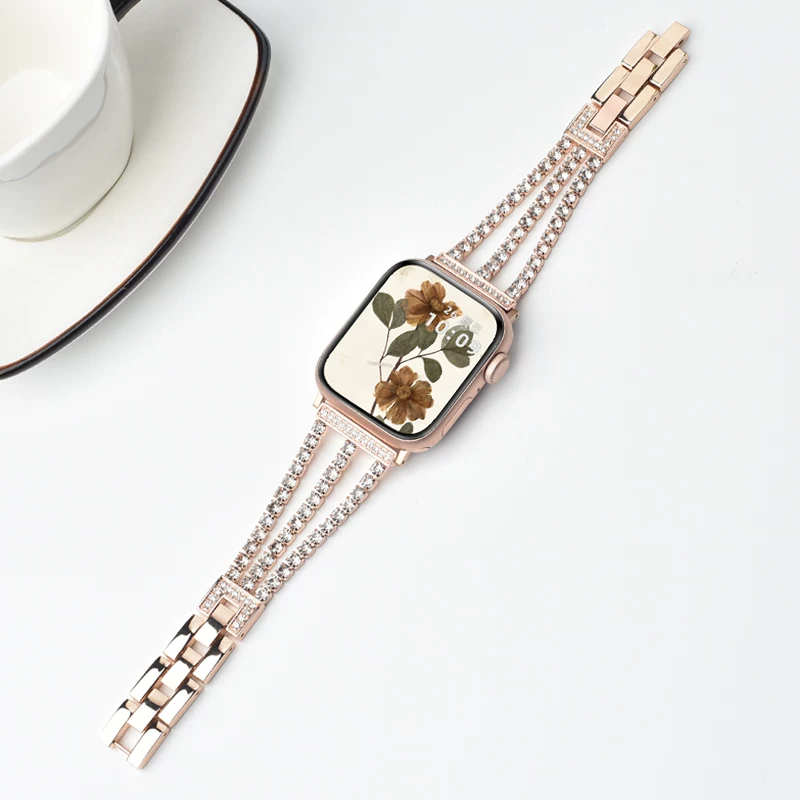 [Подходит для Apple Watch iWatch9 ремешок Apple Watch 7/6/5/4 поколение золотой камень Ultra trendy S7 цепь S8 мини 41/49 мм женский SE ремешок S5 новый]
