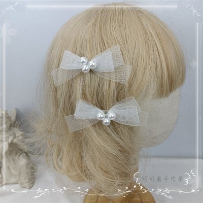 taobao agent Original design solid color silk gauze, marry white bow, elegant CLA pearl hair clip bride edit