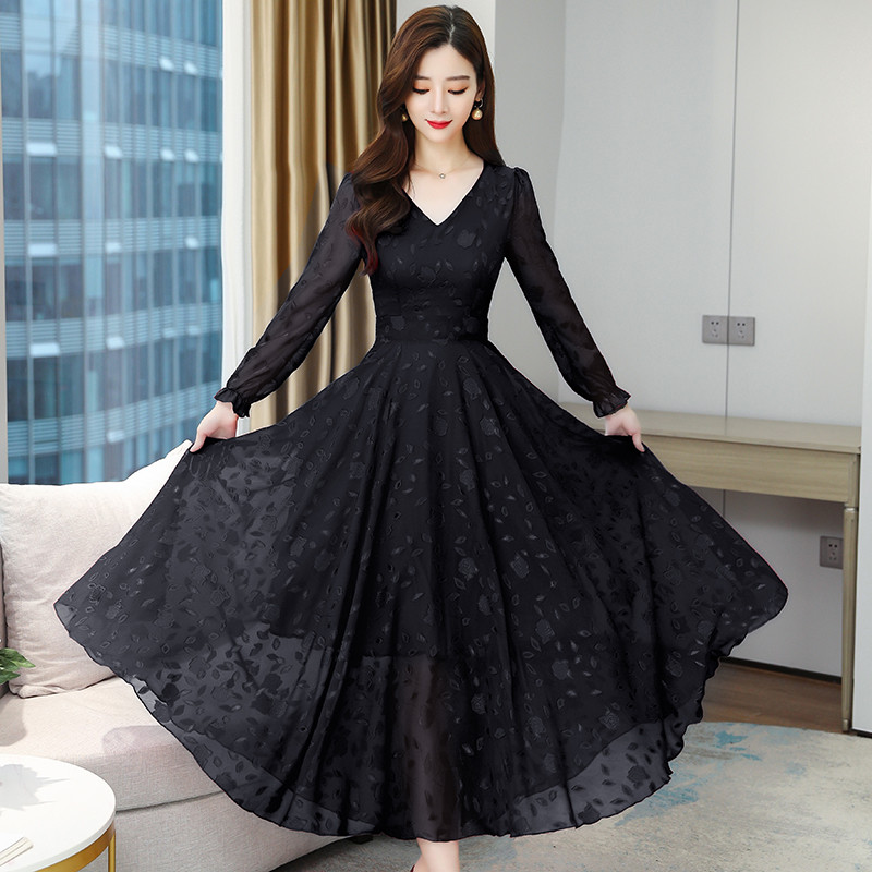 High-end celebrity temperament dress goddess Fan Qiu dress 2020 new fat mm waist red chiffon big swing skirt