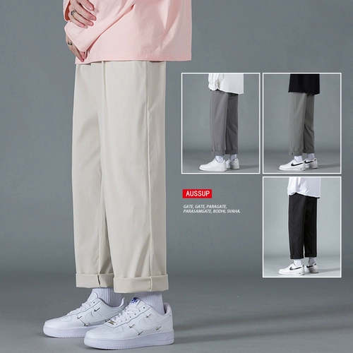 Мужские хаки трендовые брендовые штаны, универсальные весенние повседневные брюки для отдыха, в корейском стиле, свободный прямой крой