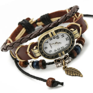 Woven retro bracelet, leather watch suitable for men and women, genuine leather