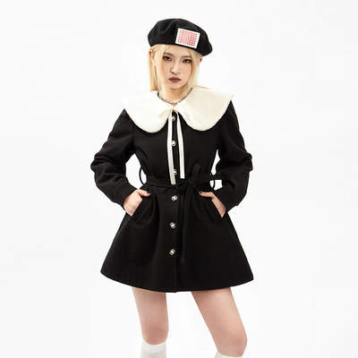 taobao agent Demi-season retro doll, fitted woolen brace, dress, new collection, doll collar, A-line