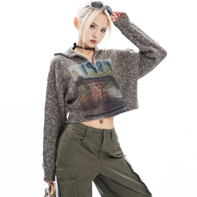 taobao agent Sexy knitted sweater with zipper, short fitted scarf, jacket, with a zipper, 2022, long sleeve