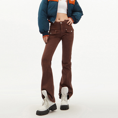 taobao agent APEA2021 autumn and winter new American casual water washing water thin waist thin worker pocket straight -legged wide -legged trousers