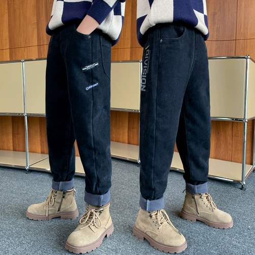 Демисезонные штаны для мальчиков, зимние детские джинсы, коллекция 2022, подходит для подростков, увеличенная толщина, в западном стиле