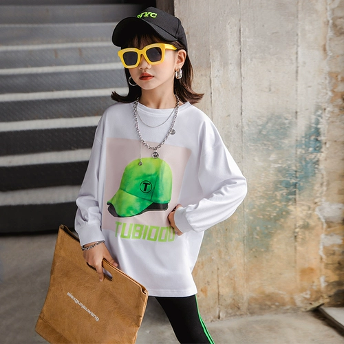 Детский весенний осенний белый базовый приятный телу лонгслив, в западном стиле, в корейском стиле, подходит для подростков