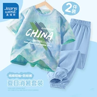 [Набор из двух предметов] Сине-зеленый/J граффити цветной блок-голубой/J сплошной цвет