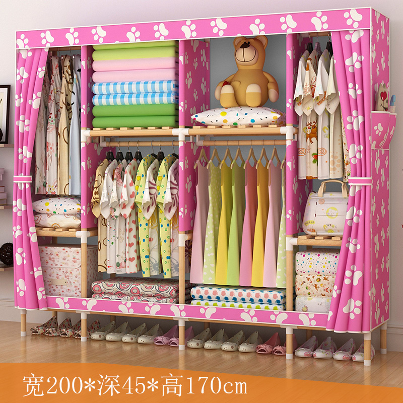 Wardrobe simple cloth wardrobe home bedroom solid wood Oxford cloth rental room with assembled simple modern storage wardrobe