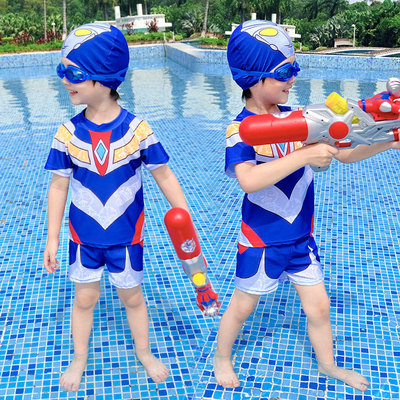 taobao agent Children's swimsuit trunks Boys split Ultraman clothes Boy Swimsuit Speed ​​drying sunscreen Spider -Man Hot Spring Swimsuit