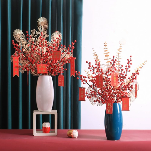 Поддельные вазы в гостиной плюс симуляционный цветочный анти -режущий цветок прямой настоящий цветок Высокий журнальный столик, расположенный на журнальный столик