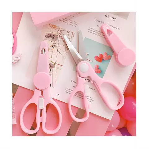 Милые розовые пластиковые ножницы, канцтовары для школьников из нержавеющей стали, поделки из бумаги, «сделай сам»