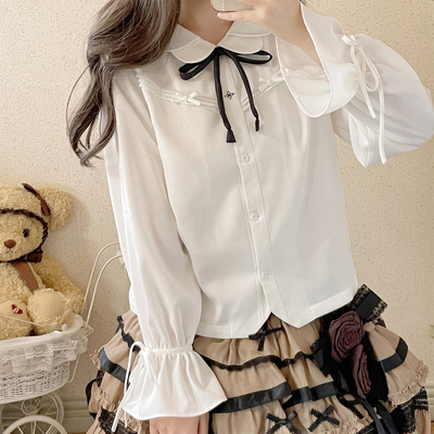 taobao agent Sakura family original design【Miss Jenny】Chiffon shirt long -sleeved petal collar lolita bottoming inside