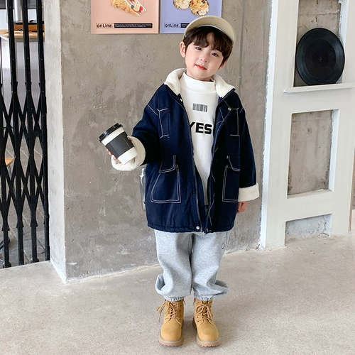 Джинсовая демисезонная куртка для мальчиков, детский флисовый пуховик, коллекция 2023, увеличенная толщина, детская одежда