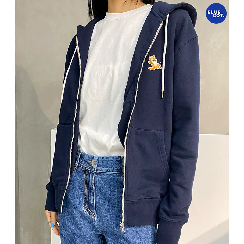 Худи с молнией от Bluedot Maison Kitsune Lazy Fox, мужской и женский одинаковый хлопковый повседневный свитер с капюшоном