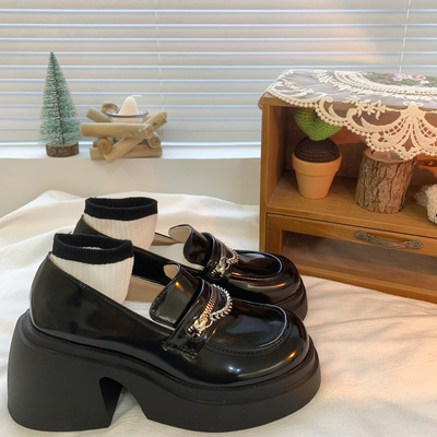 taobao agent Loafers, universal black high footwear English style, french style, 2023 collection, British style