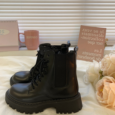 taobao agent Martens, demi-season black universal low boots platform English style, British style, 2022 collection, fitted