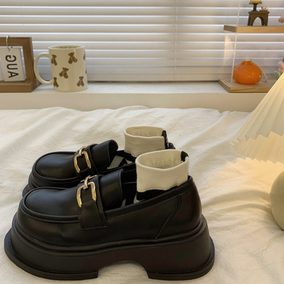 taobao agent Black high Japanese footwear platform English style, 2022 collection, British style