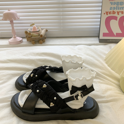 taobao agent Black sandals, summer small footwear, design universal beach suitable with a skirt, 2022 collection, trend of season