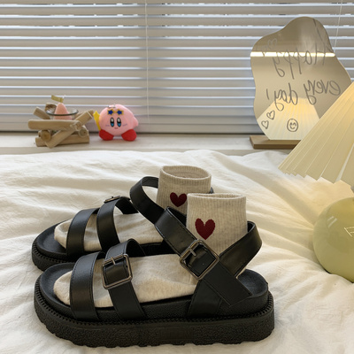 taobao agent Tide, black sandals platform, summer universal footwear, 2022 collection