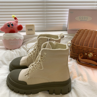 taobao agent Martens, demi-season cloth retro low boots English style platform, train model, 2022, trend of season, British style