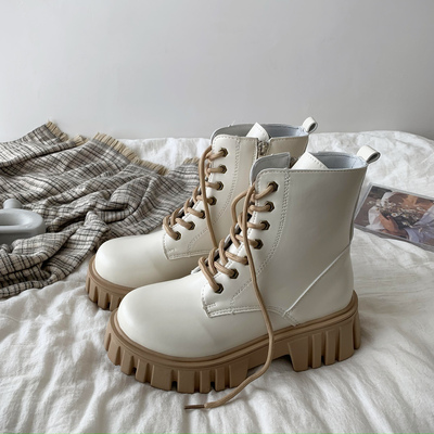 taobao agent Martens, white high demi-season universal low boots English style, 2022 collection, suitable for teen, British style, fitted