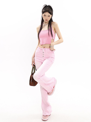 taobao agent Fuchsia colored fitted summer jeans