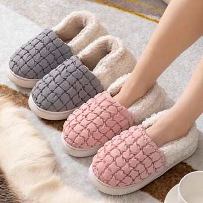 taobao agent Bags with cotton slippers Women's winter home home room, warm and anti -slip couple plush confinement cotton dragging men's winter