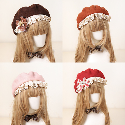 taobao agent Girl Heart Lace Bow Beret Bud Lead Cake Hat Painted Hat Mori Mori Girls