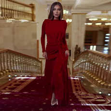 Женское платье 欧美晚礼服秋季时尚气质修身圆领长袖连衣裙women evening dress