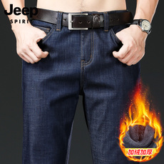 Джинсы мужские jeep男士牛仔裤加绒秋冬款宽松直筒大码休闲裤子加厚牛仔裤男冬季