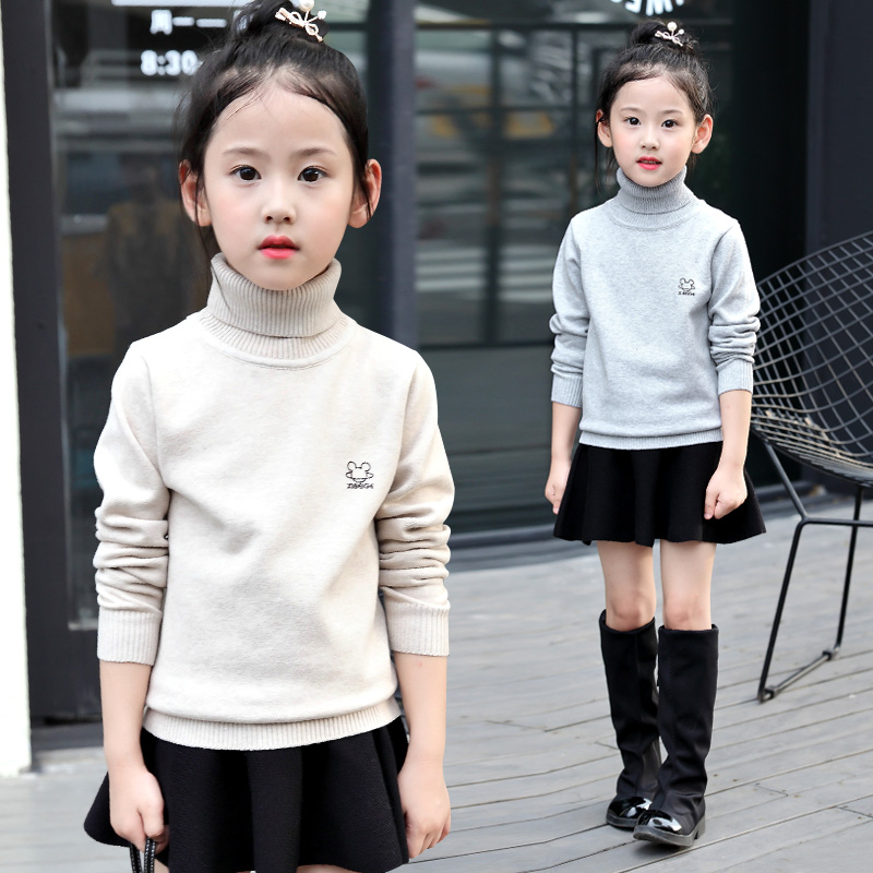 女童高领毛衣韩版2021新款秋季中大童打底加绒加厚儿童套头针织衫