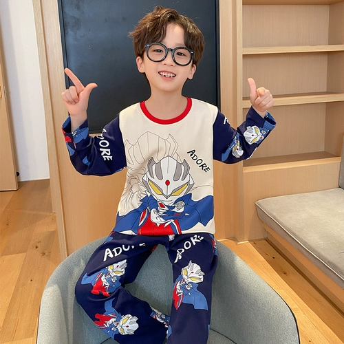 Детская пижама для мальчиков, демисезонный лонгслив, тонкий детский мультяшный комплект