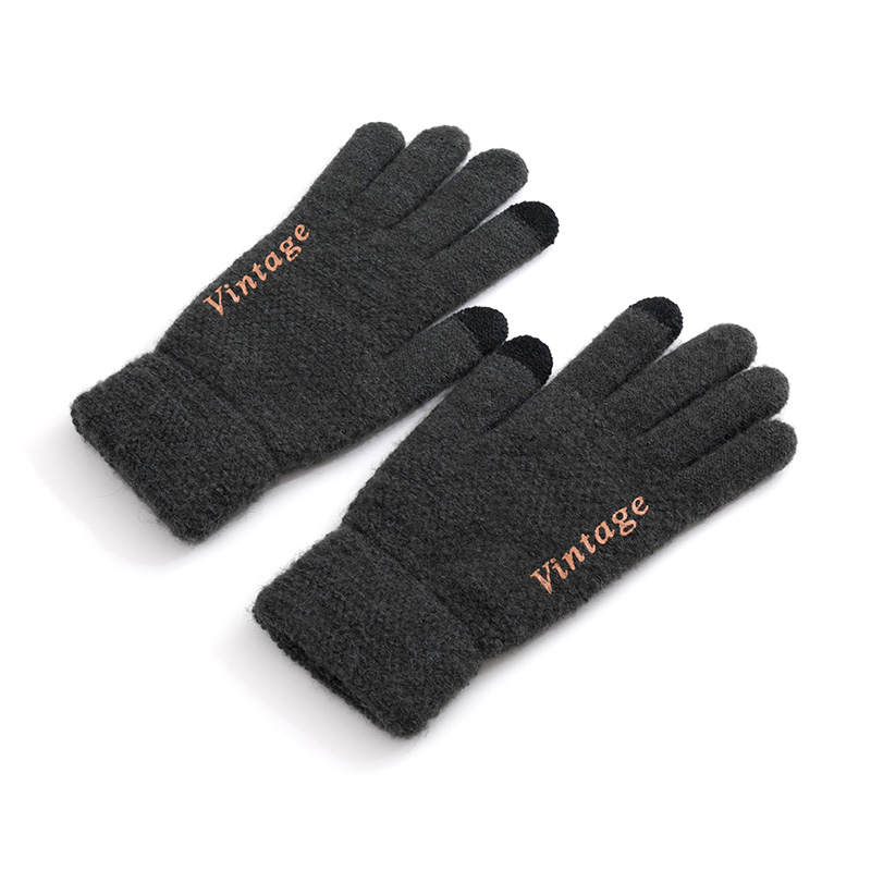 Antarctic warm woolen gloves for autumn and winter men's knitting and riding students thickening cold letters simple