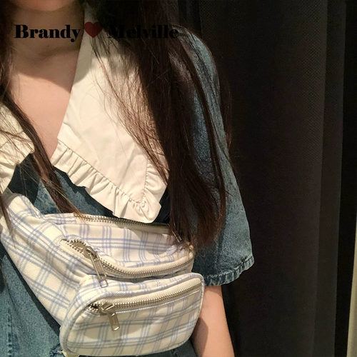 Официальный веб -сайт Brandyleville Приобретение подлинного BM Pocket Blue и White Plead Bugh Bag Сумка для бренди -бренди