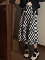 Шахматы, длинная приталенная клетчатая ретро дизайнерская длинная юбка, высокая талия, тренд сезона, А-силуэт