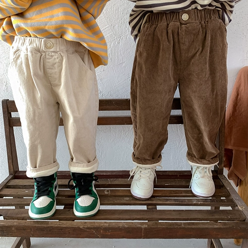 Детские вельветовые удерживающие тепло штаны для мальчиков, демисезонные повседневные брюки, увеличенная толщина, коллекция 2023