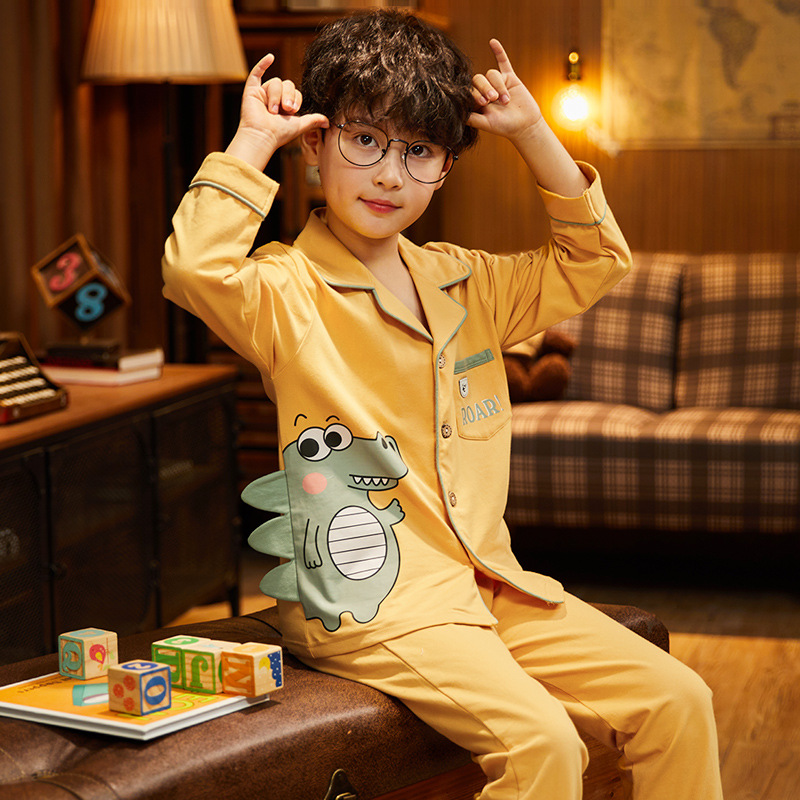 Yellow Dinosaurbaby Home Furnishing Air conditioning clothes baby Inner clothes summer boy girl summer wear children pajamas pure cotton suit Thin